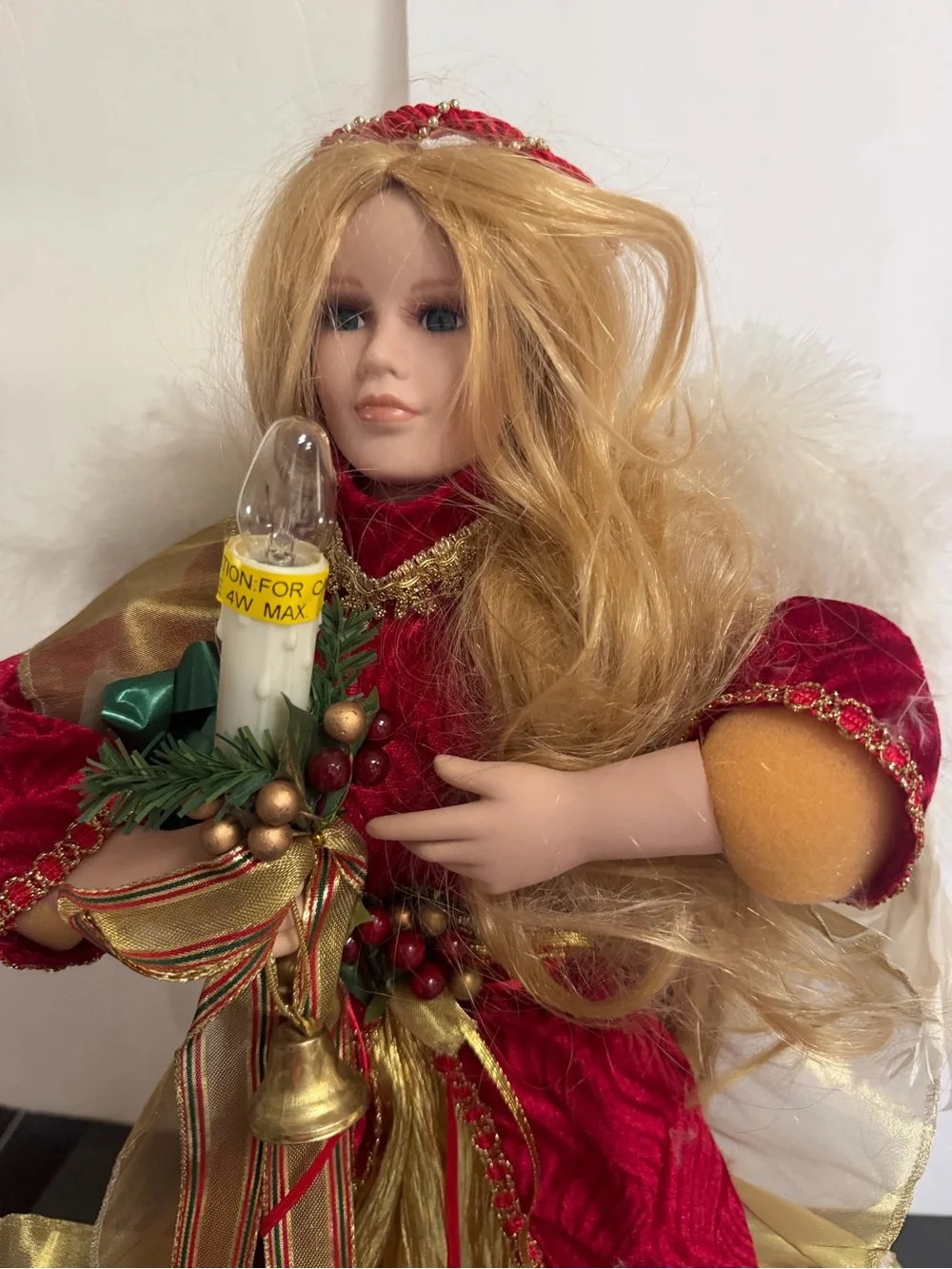 VTG Christmas Angel with Light Candle Animated Doll 23”